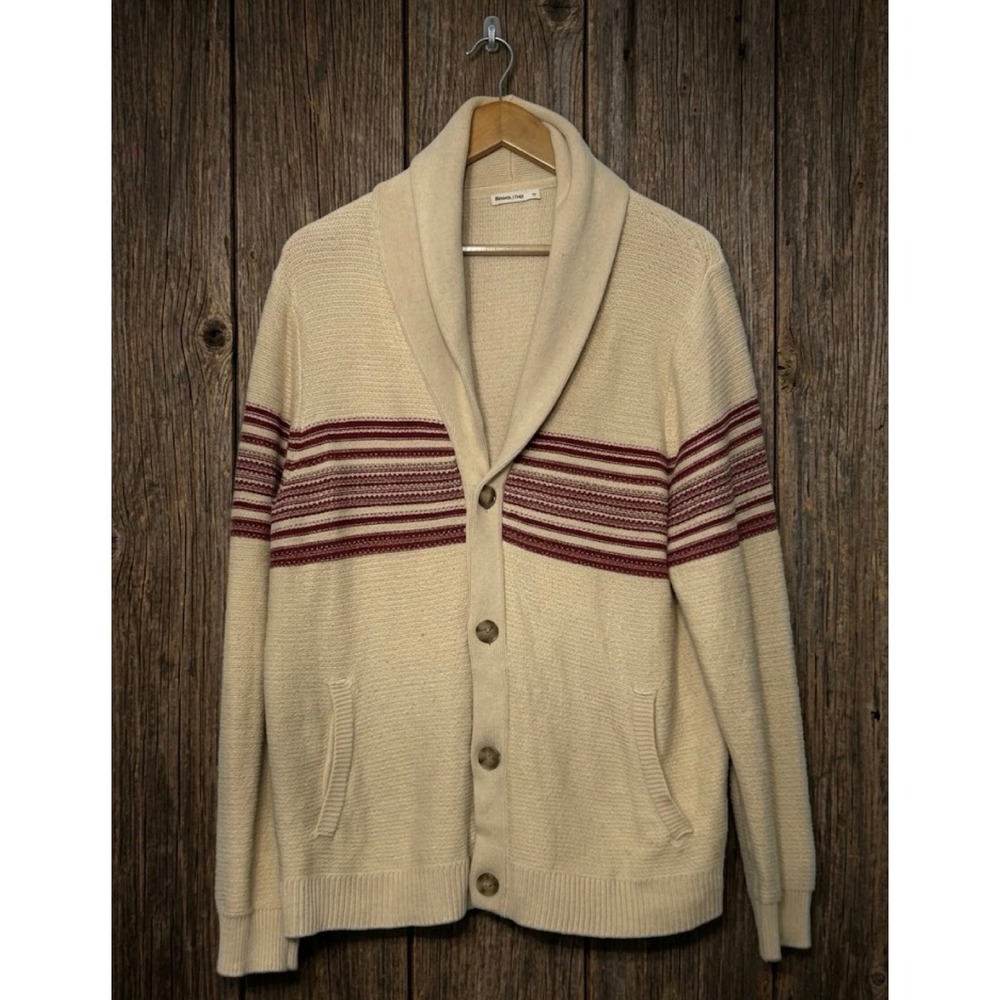 Marine Layer Mens XL Shawl Collar Nate Cardigan Cream Burgundy Cotton Sweater